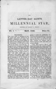 The masthead of the first issue of the Millennial Star (May 1840).