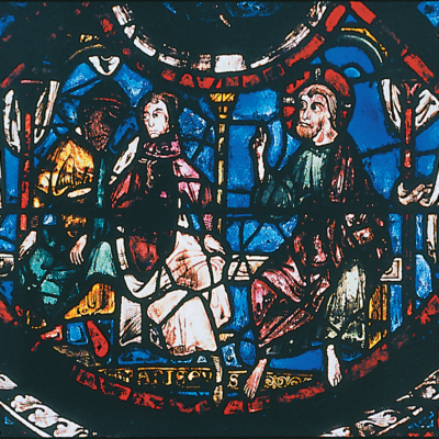 Plate 6-B. Chartres, scene 4. Christ and two Pharisees discuss the law.