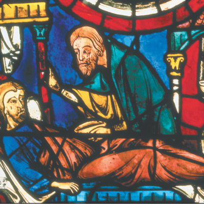 Plate 7-C. Chartres, scene 12. The Samaritan cares for the man throughout the night.